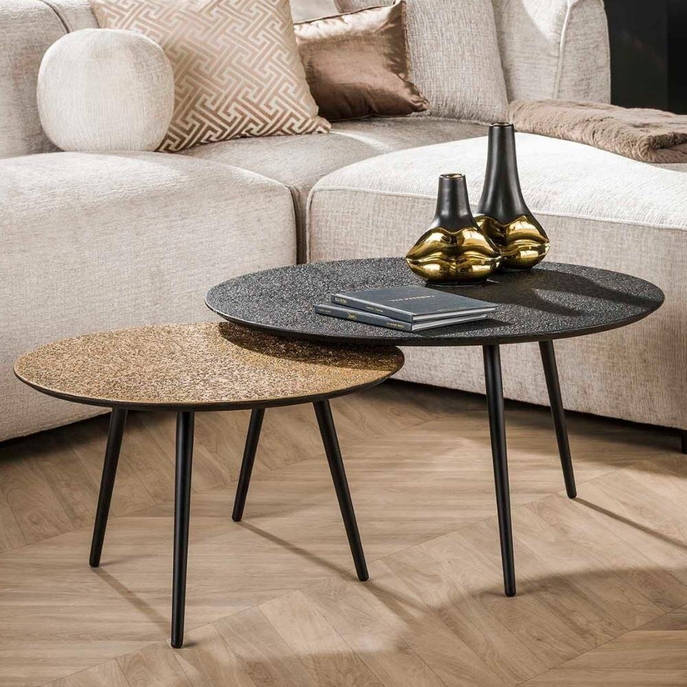 RINGO-Living Couchtisch Xezal in Bronze-antik und Gold aus Holz 2er-Set 400mm