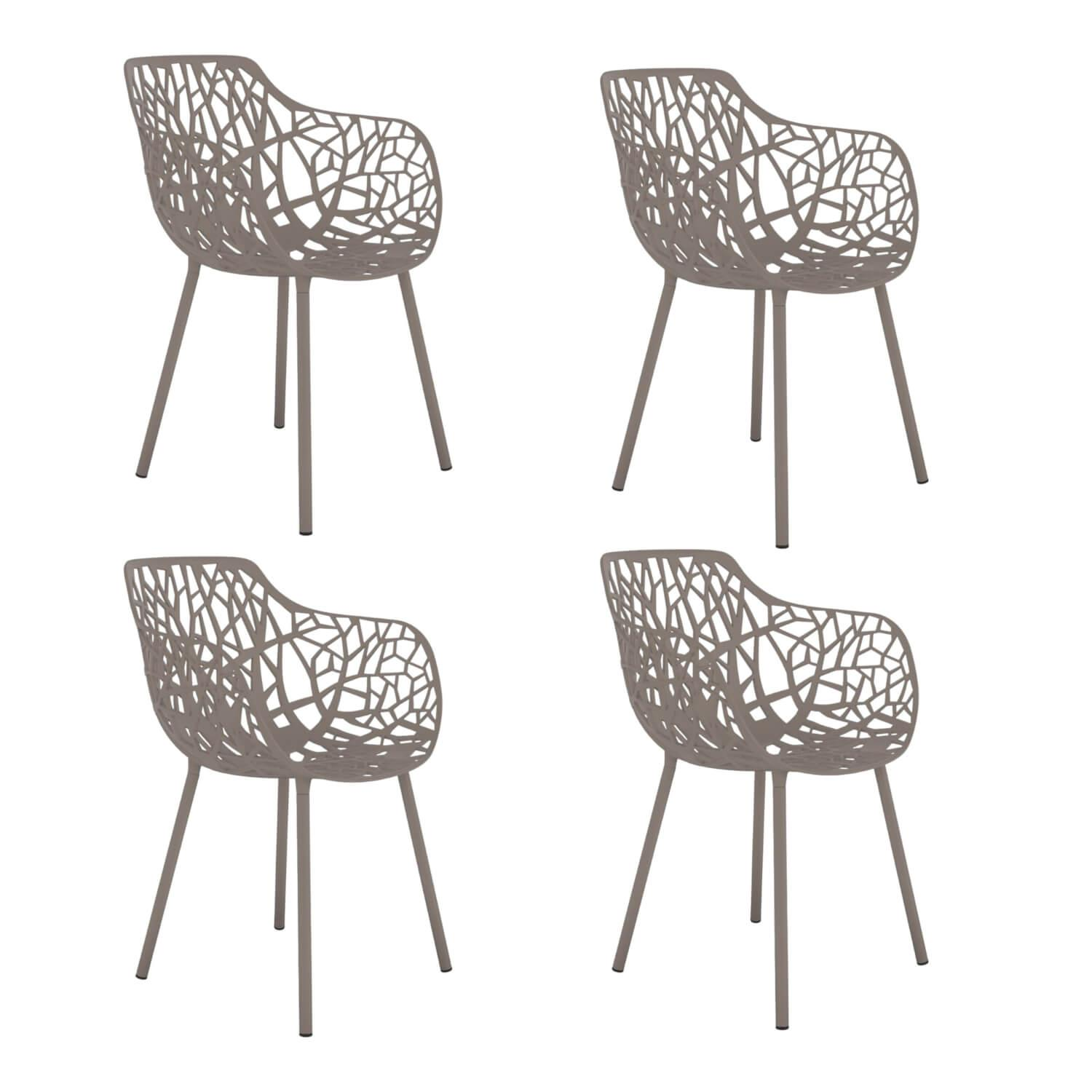 4er-Set Stuhl Forest Dining Armchair Pearly Gold Braun Aluminium