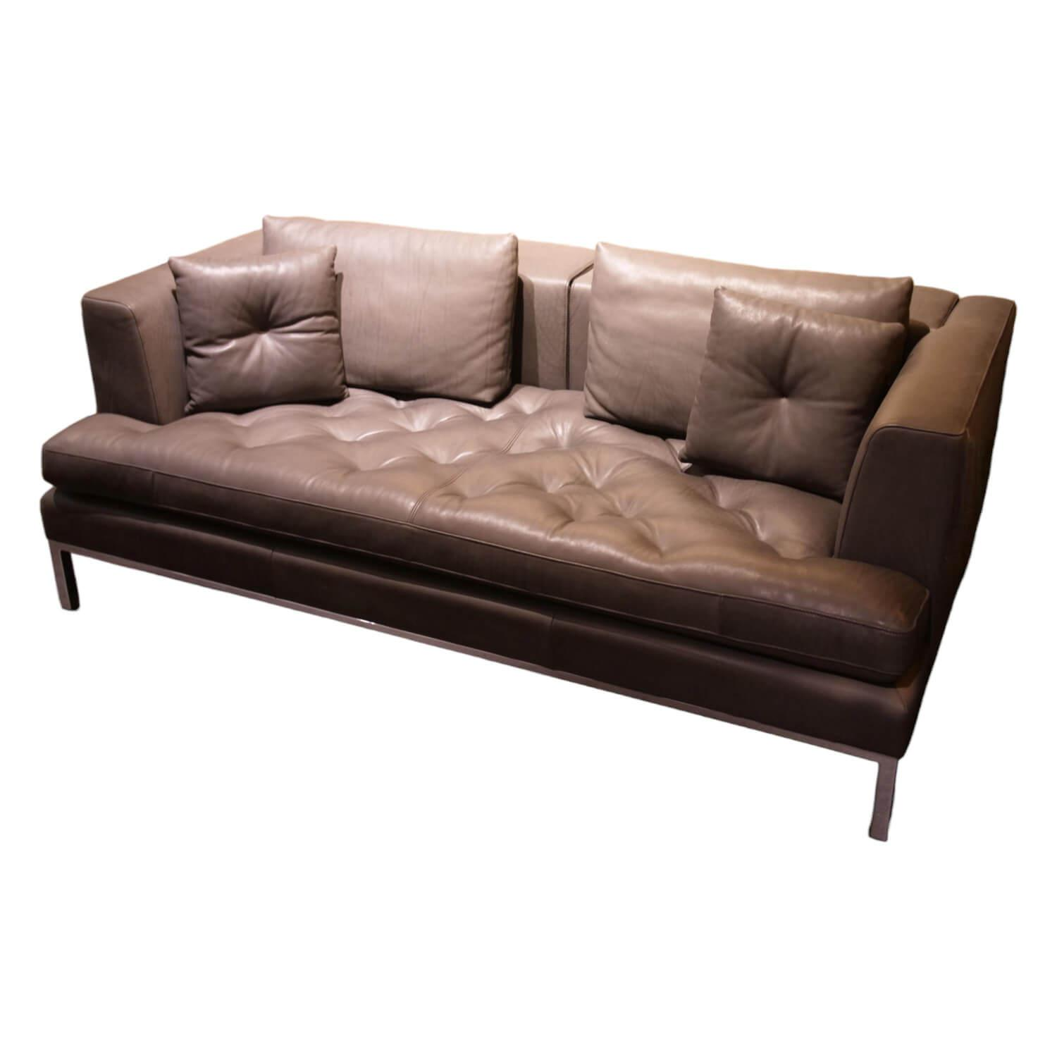 Sofa Dreisitzig DS-0040 Leder Espresso Braun Untergestell Hochglanz Verchromt Rü…