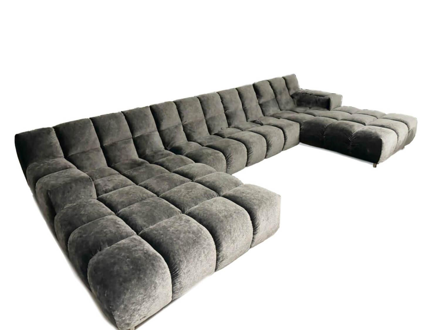 Ecksofa Ocean 7 Stoff 66 2085 Silberschimmer Grau mit 7 Kissen