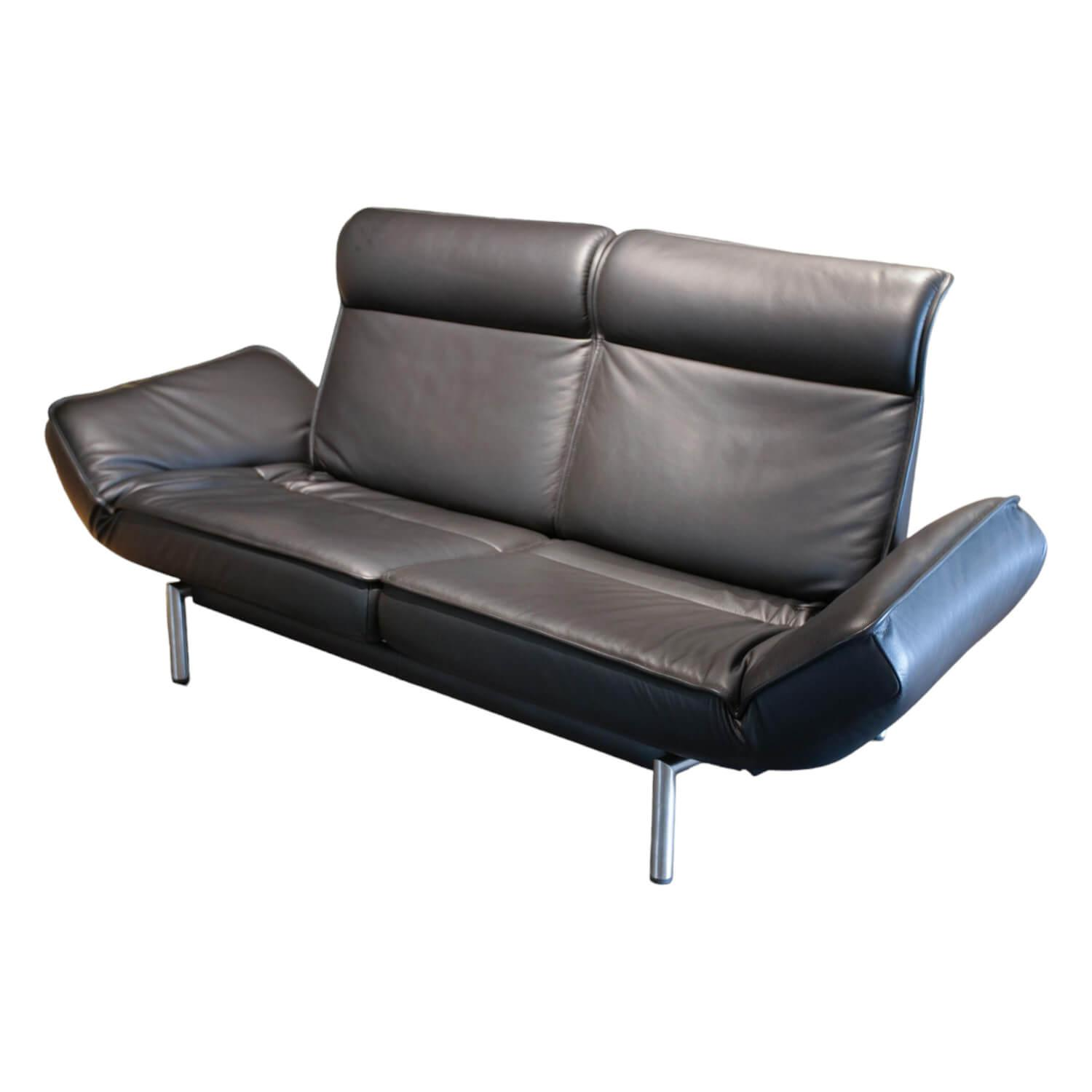 Sofa DS-0450 Leder Living Schwarz Gestell Edelstahl Geschliffen Sitz Drehbar Rüc…