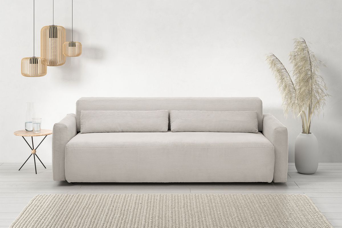 KAWOLA Sofa NEO Schlafsofa Bettsofa Cord steingrau