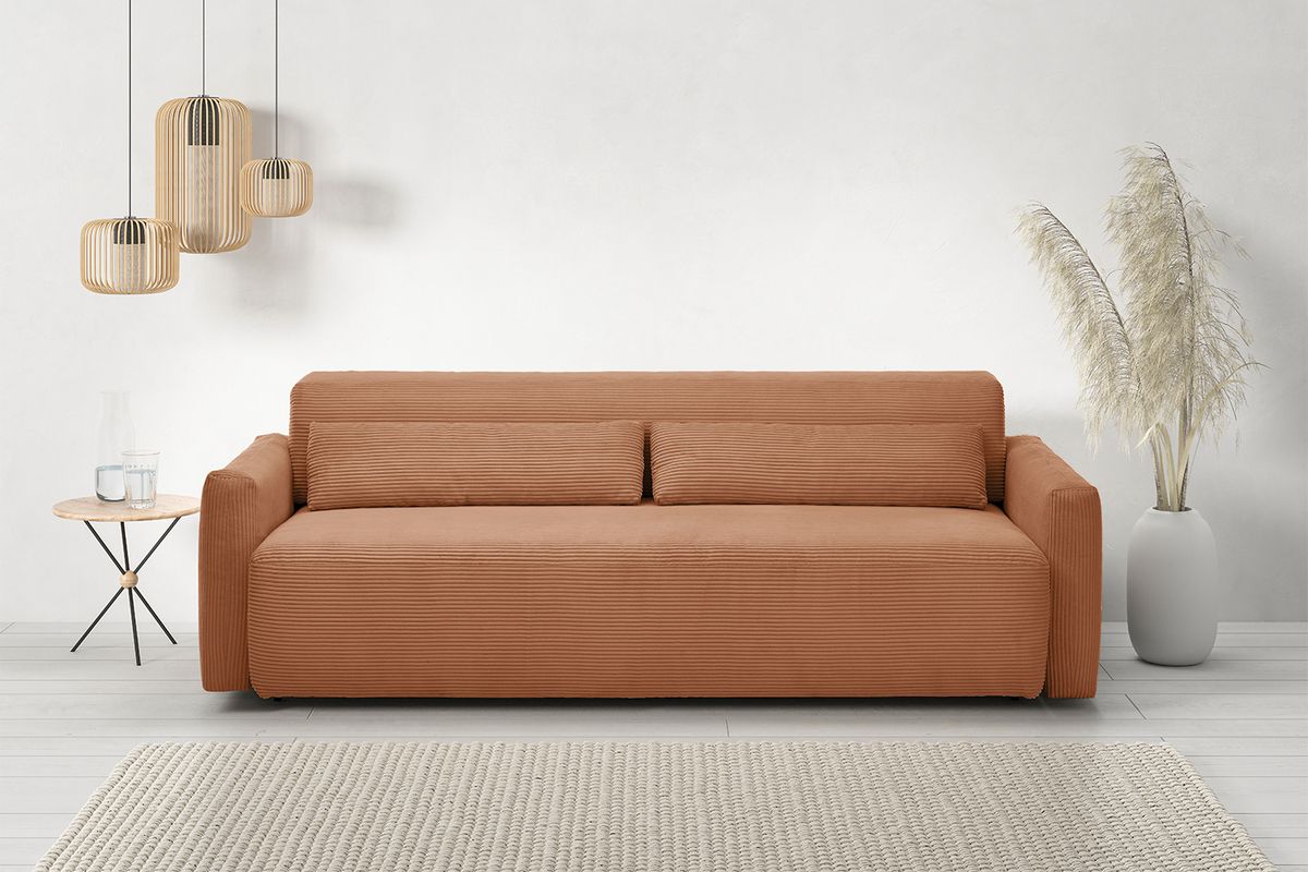 KAWOLA Sofa NEO Schlafsofa Bettsofa Cord rost