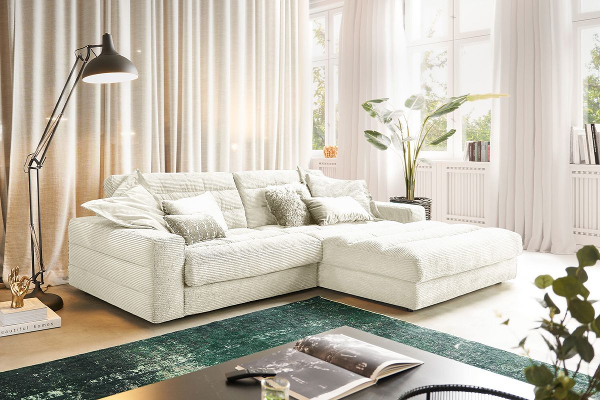 KAWOLA Sofa LANA Ecksofa Cord cremeweiß