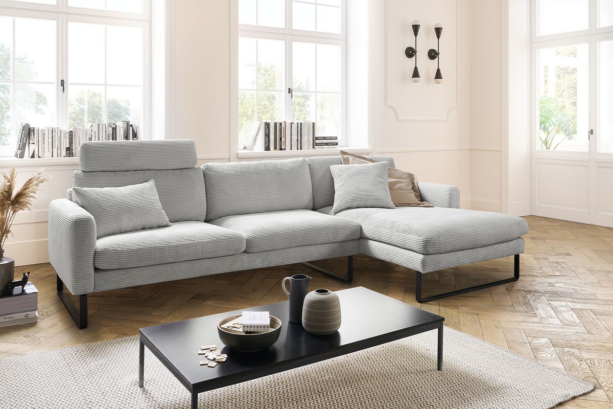 KAWOLA Sofa RICARDA Ecksofa Cord hellgrau