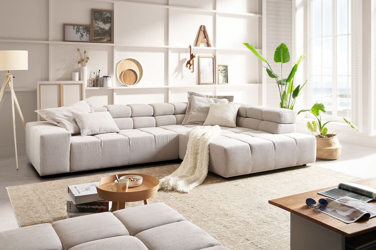 KAWOLA Sofa NEVADA Ecksofa Feincord silber