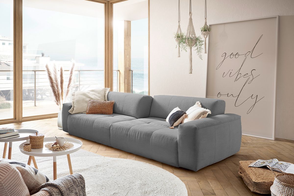 KAWOLA Big Sofa PALACE 3-Sitzer mit Sitztiefenverstellung Cord grau