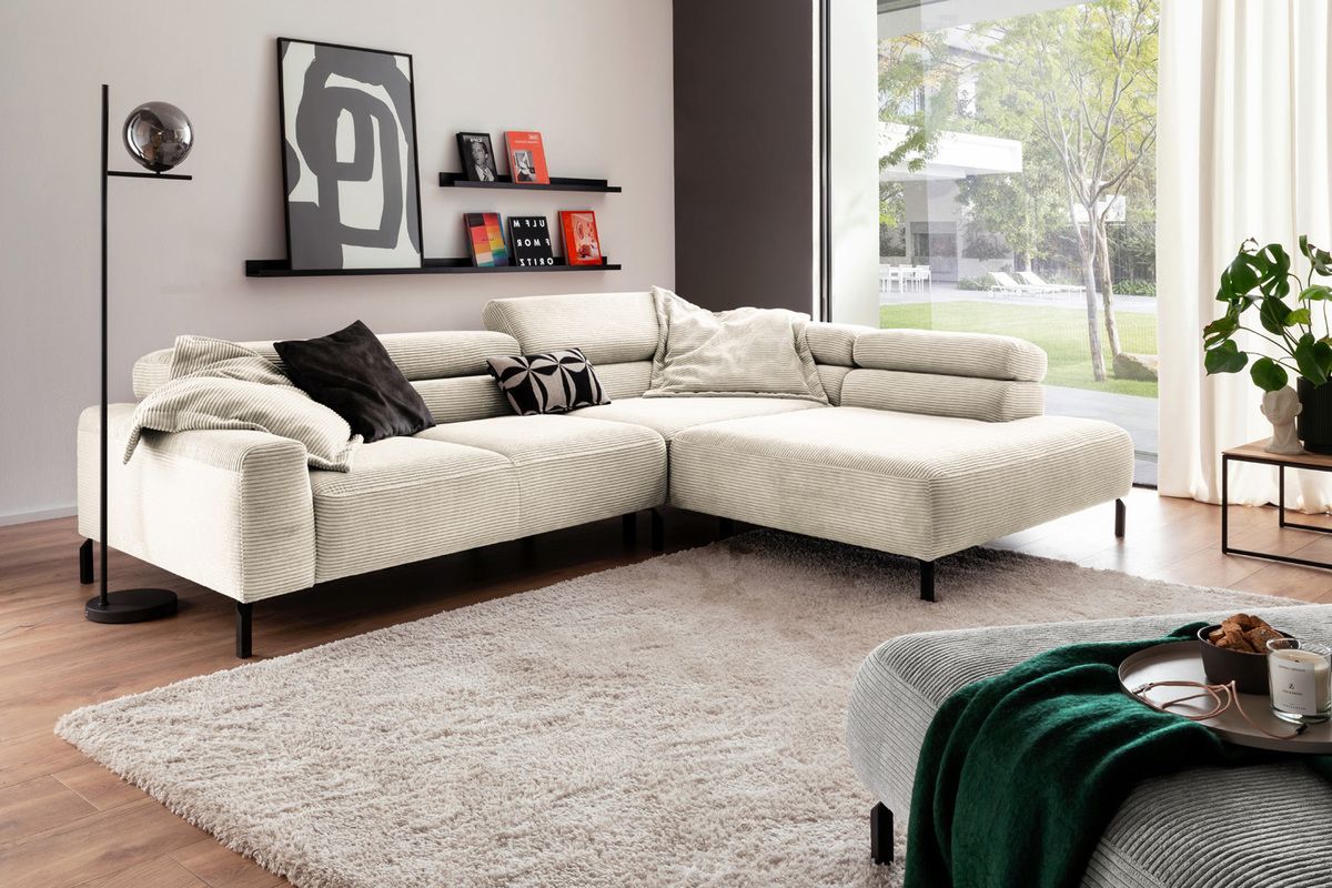 KAWOLA Sofa DELIA Ecksofa Cord cremeweiß