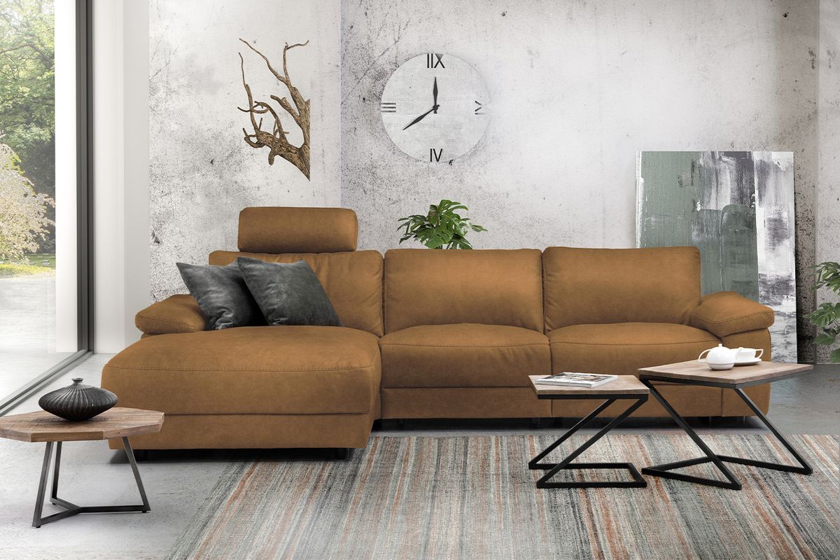 KAWOLA Sofa LOLA Ecksofa XL cognac mit motorischer Relaxfunktion versch. Bezüge