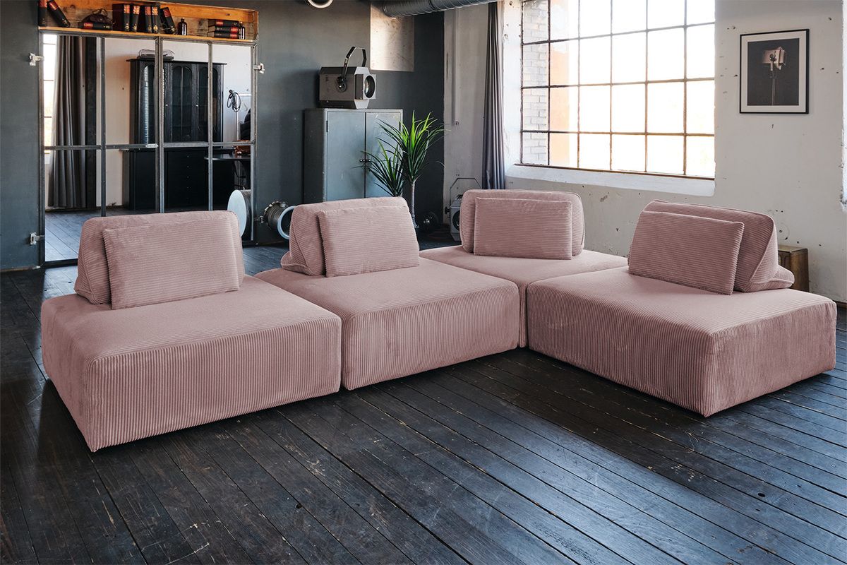 KAWOLA Modulsofa WIOLO SOFT 4 Module 4 Rückenkissen Cord rosa