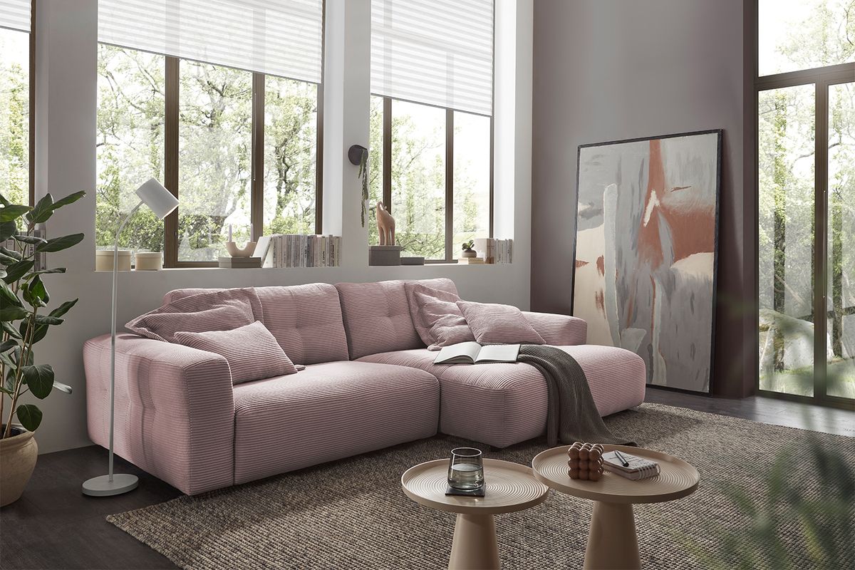 KAWOLA Sofa MIKA Ecksofa Cord rosa