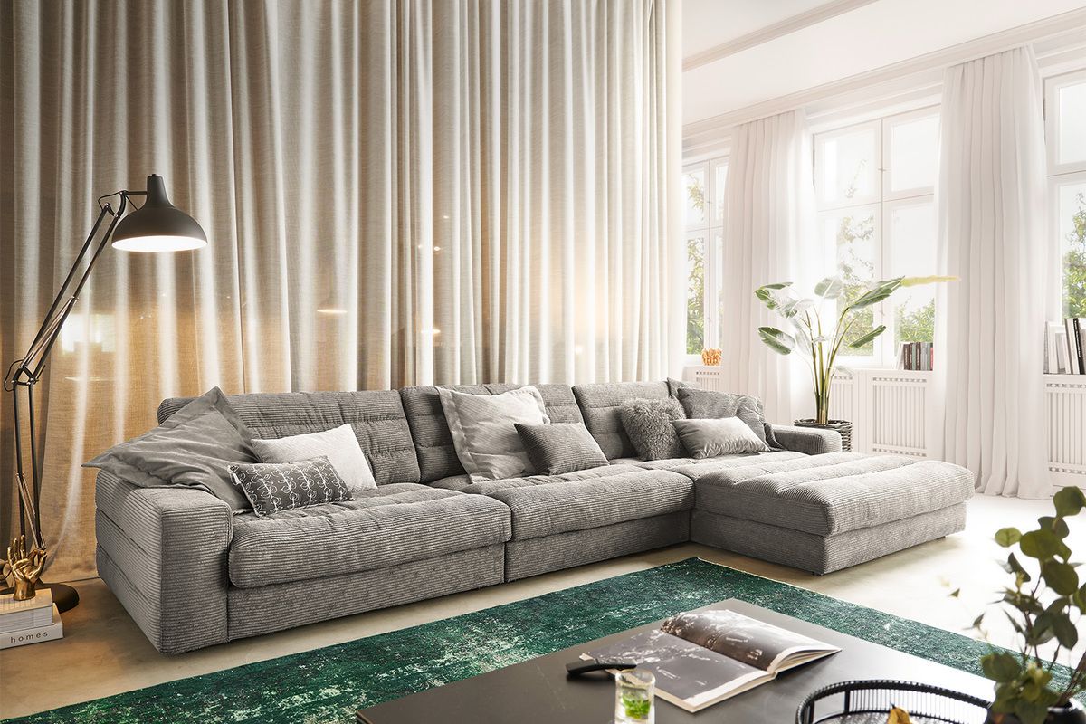 KAWOLA Sofa LANA Ecksofa Cord steingrau