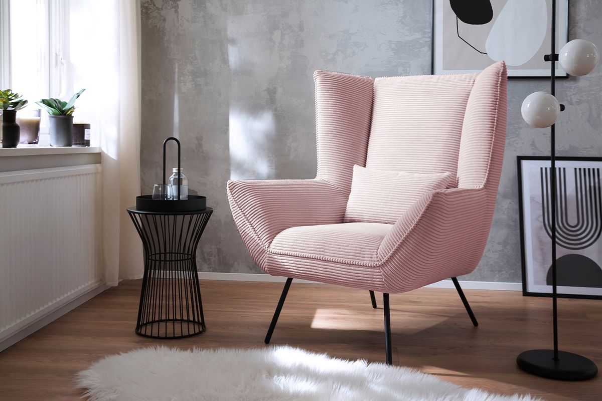 KAWOLA Sessel IVA Relaxsessel Cord rosa