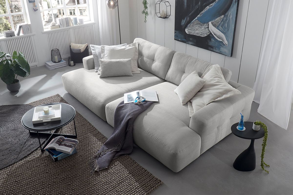 KAWOLA Big Sofa MIKA Feincord silber