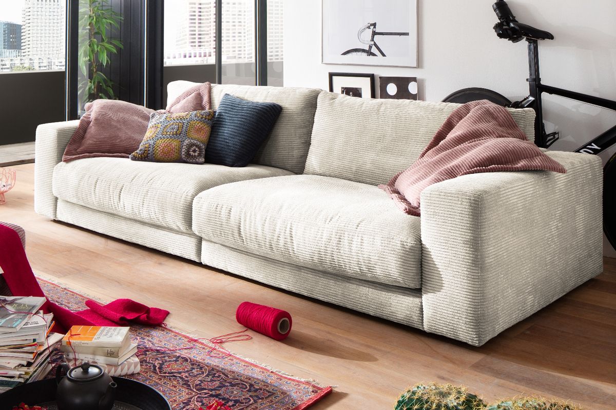 KAWOLA Sofa MADELINE 3-Sitzer Cord cremeweiß