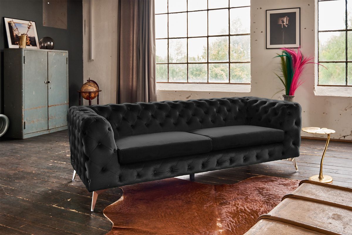 KAWOLA Sofa NARLA Chesterfield 3-Sitzer Velvet schwarz