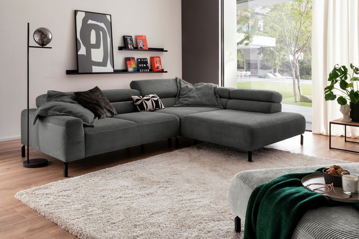 KAWOLA Sofa DELIA Ecksofa Cord grau