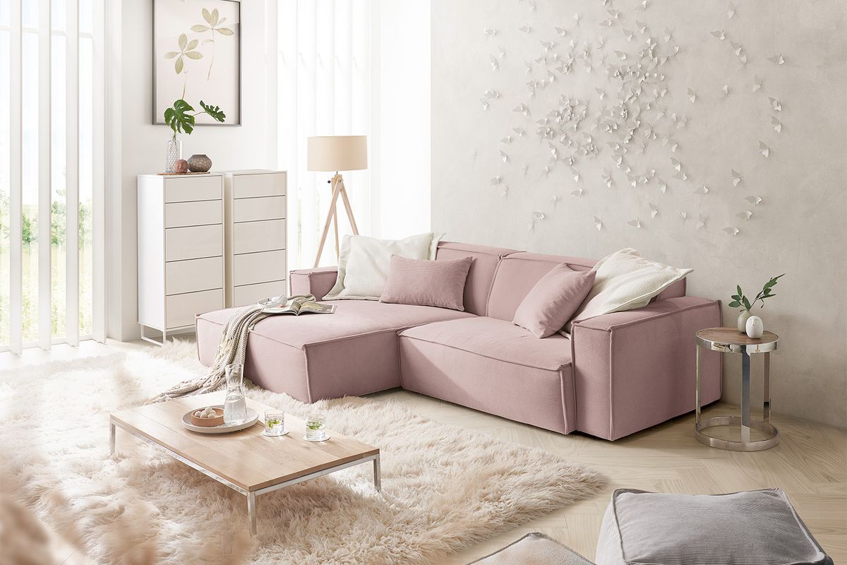 KAWOLA Sofa SAMU Ecksofa Feincord rosa