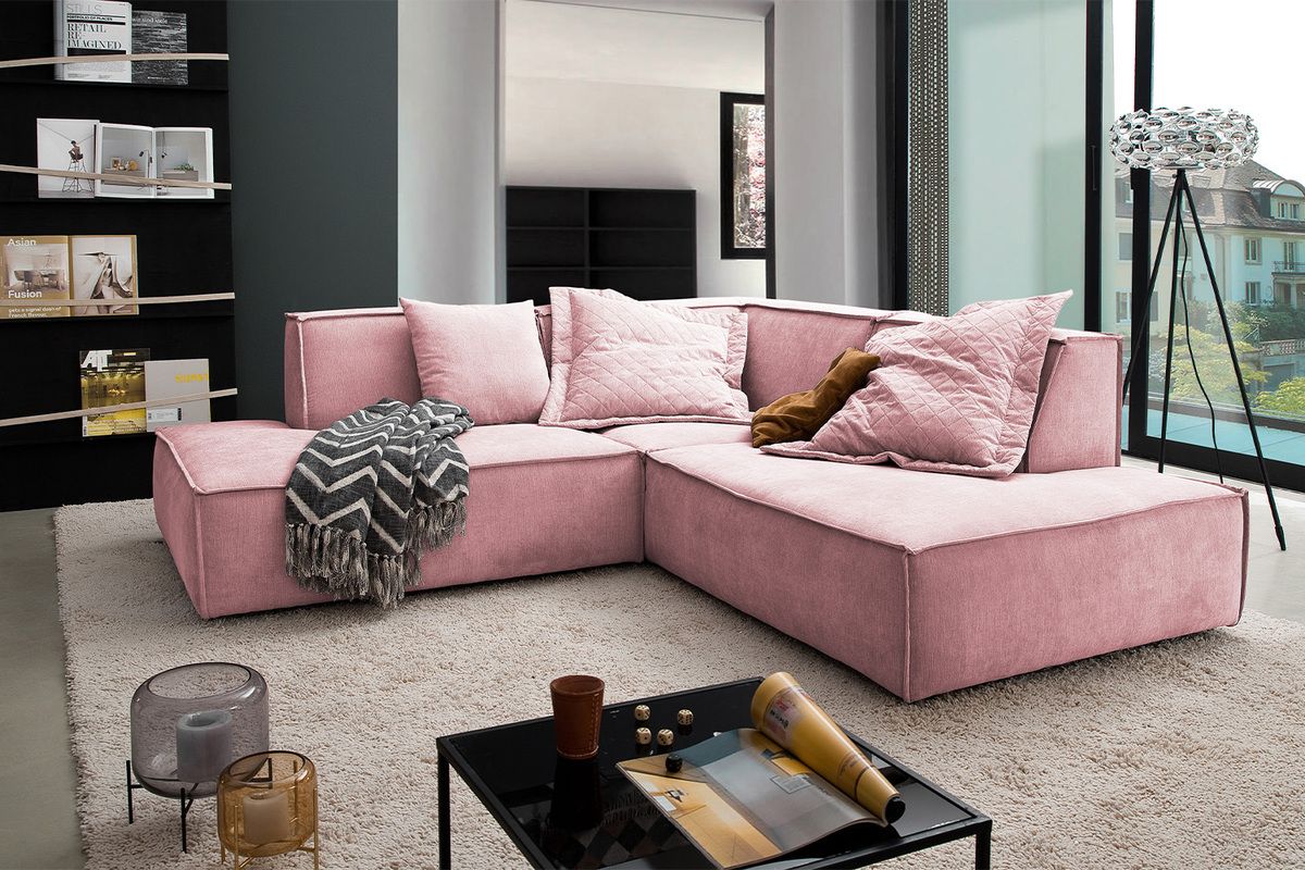 KAWOLA Sofa SAMU Ecksofa Stoff rosa