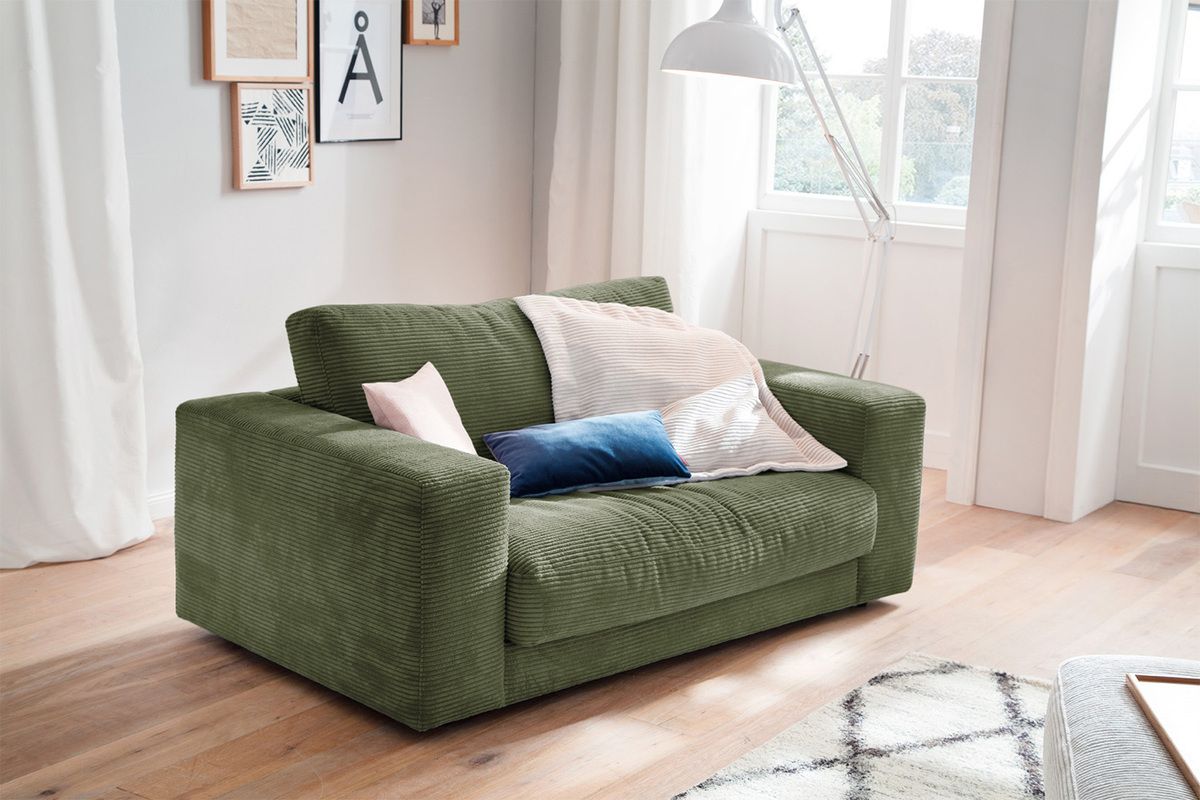 KAWOLA Doppelsessel MADELINE Loveseat Cord olivgrün