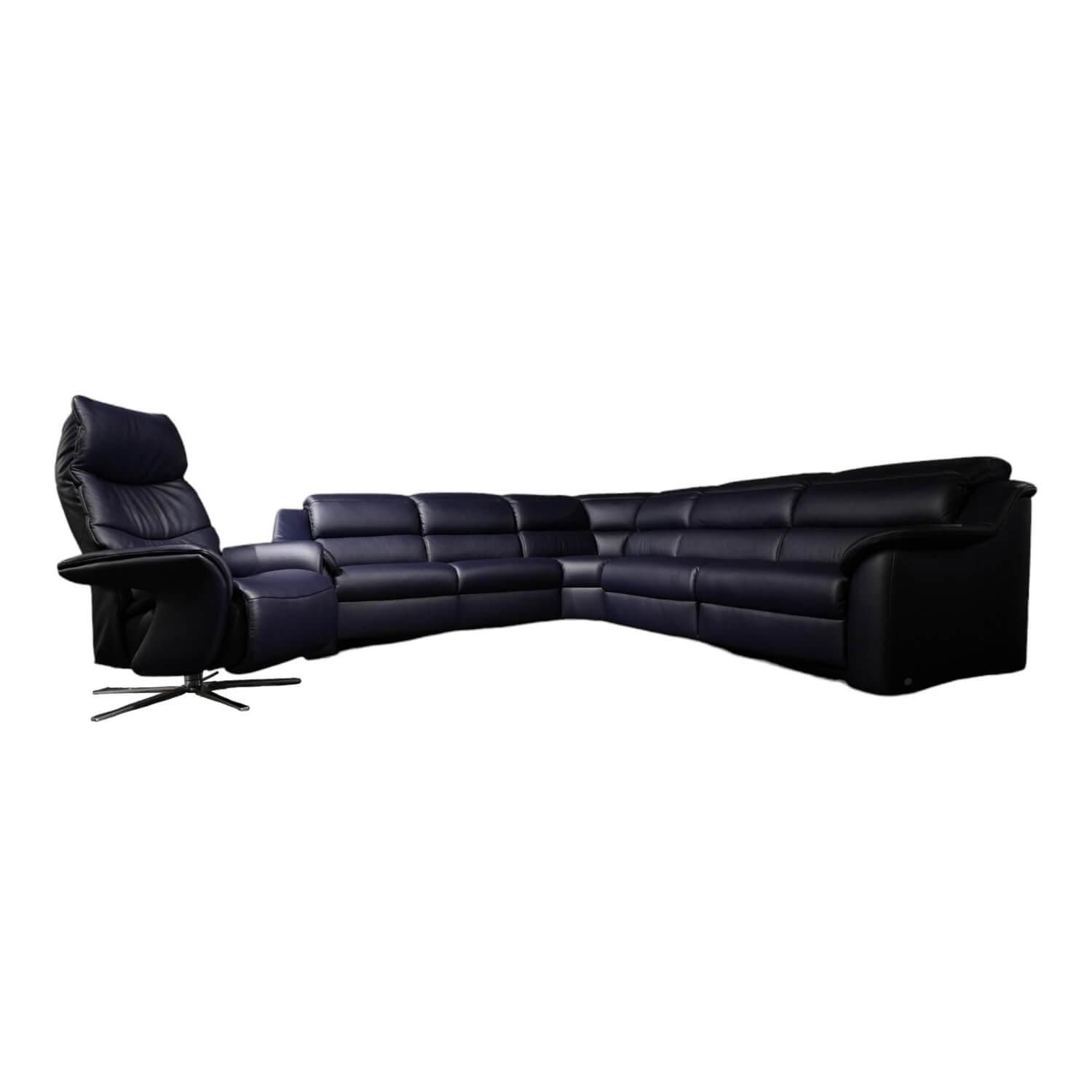 Ecksofa 1505 Leder L24 Longru Pazifik Dunkelblau Inklusive Relaxsessel Small 705…