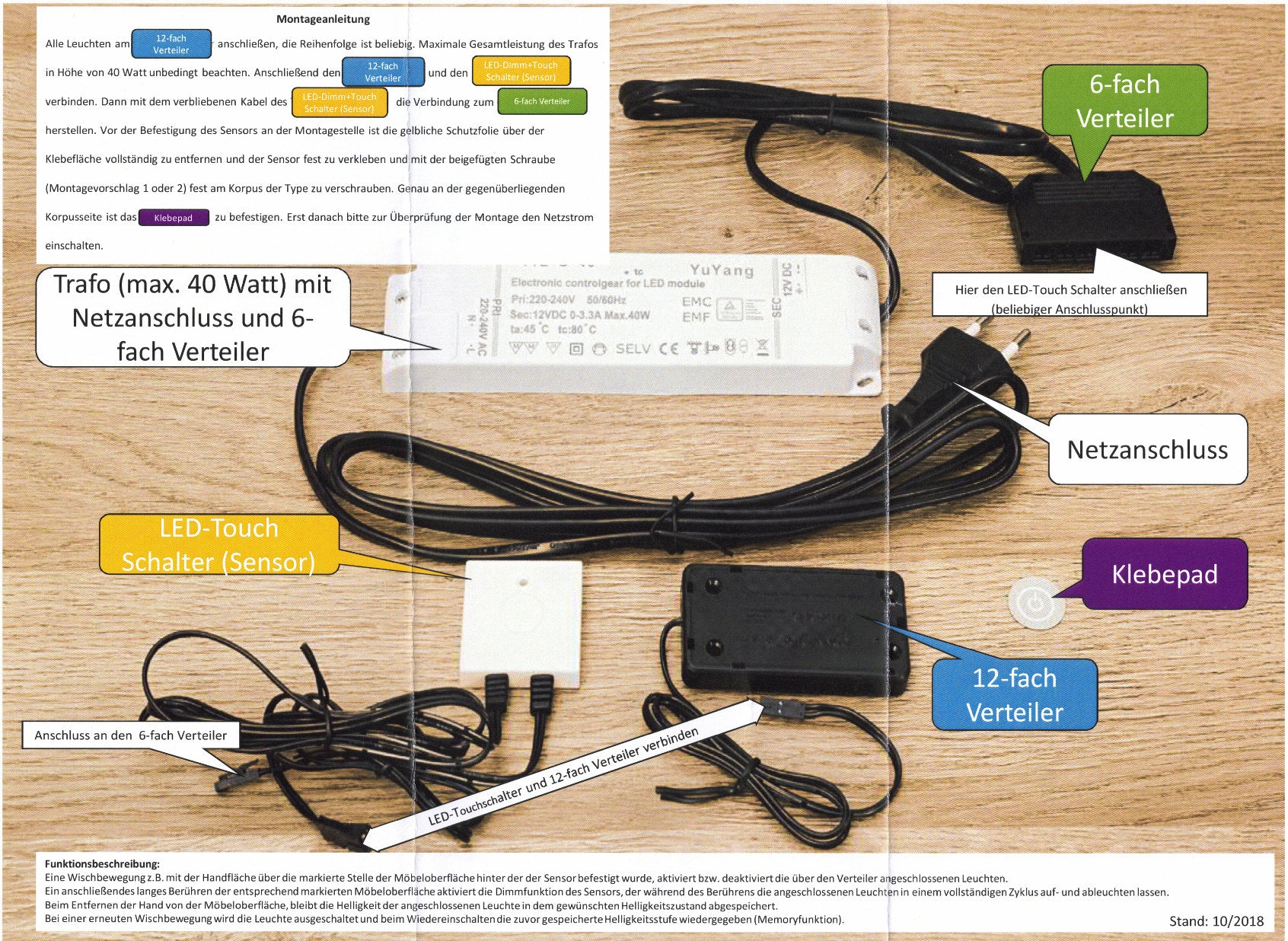 Dimm & Touchschalter 12-er Anschluss-Set für LED Beleuchtungen