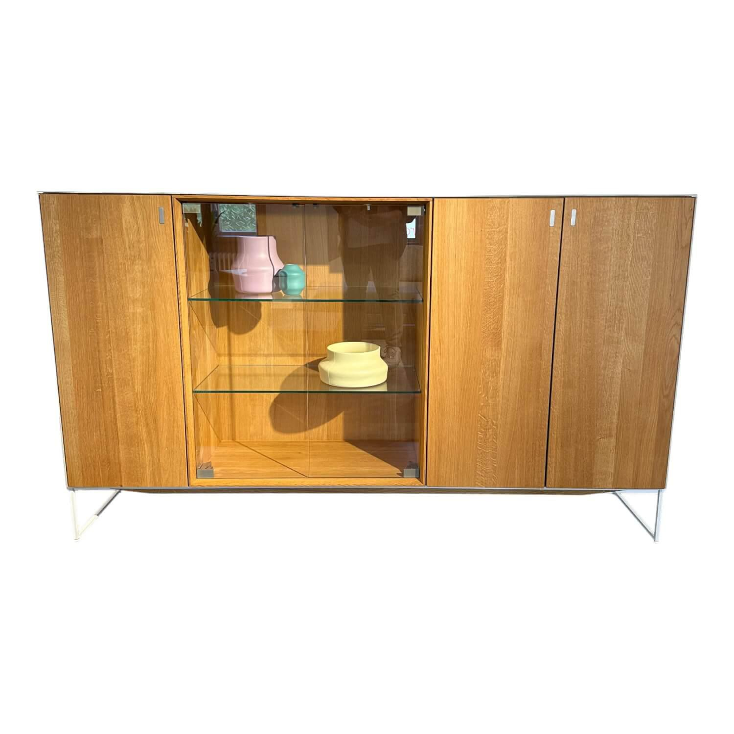 Highboard Cubus Pure Außen Eiche Natur Geölt Innen Buche Metallgestell Schneewei…