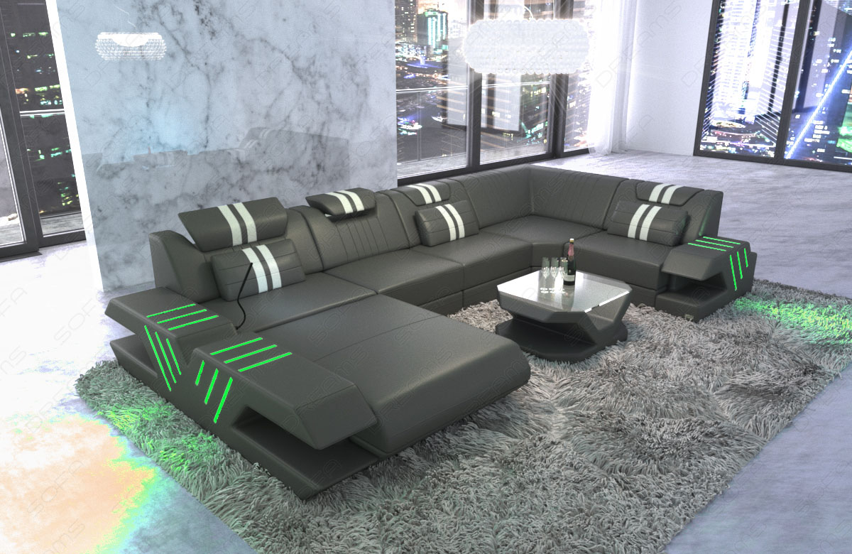 Wohnlandschaft Venedig Ledersofa mit LED