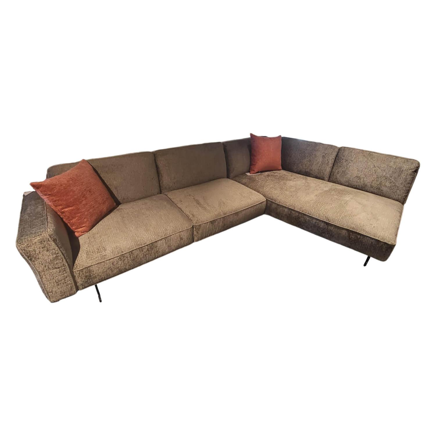 Ecksofa No 04 Stoff Fusion Thyme PG III Grau Metallfüße Schwarz