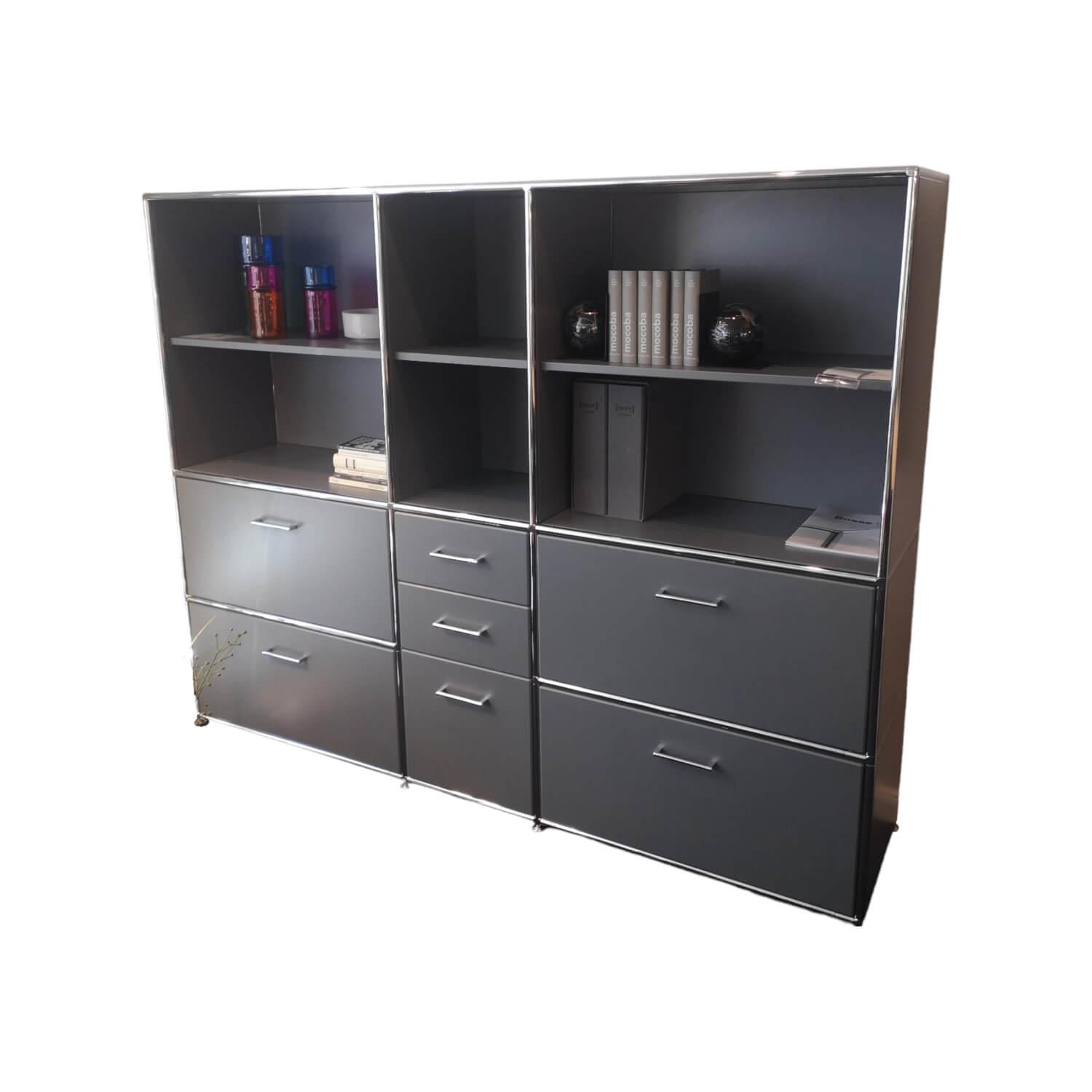 Schrank 4 Oh Lack Vulkangrau Gestell Stahl Mit Office Griff