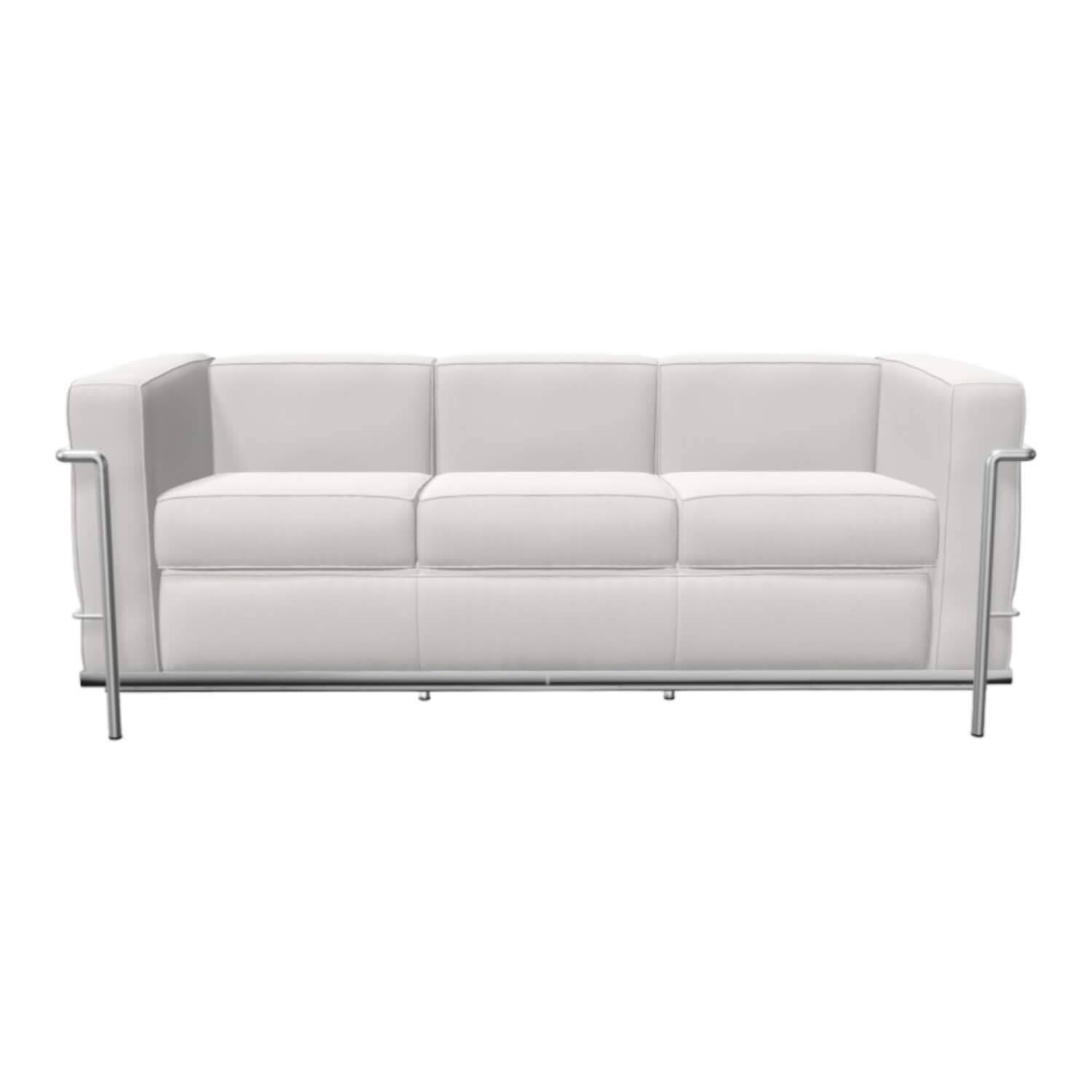 Sofa LC2 3-Sitzig Leder LCX Weiß Gestell Verchromt