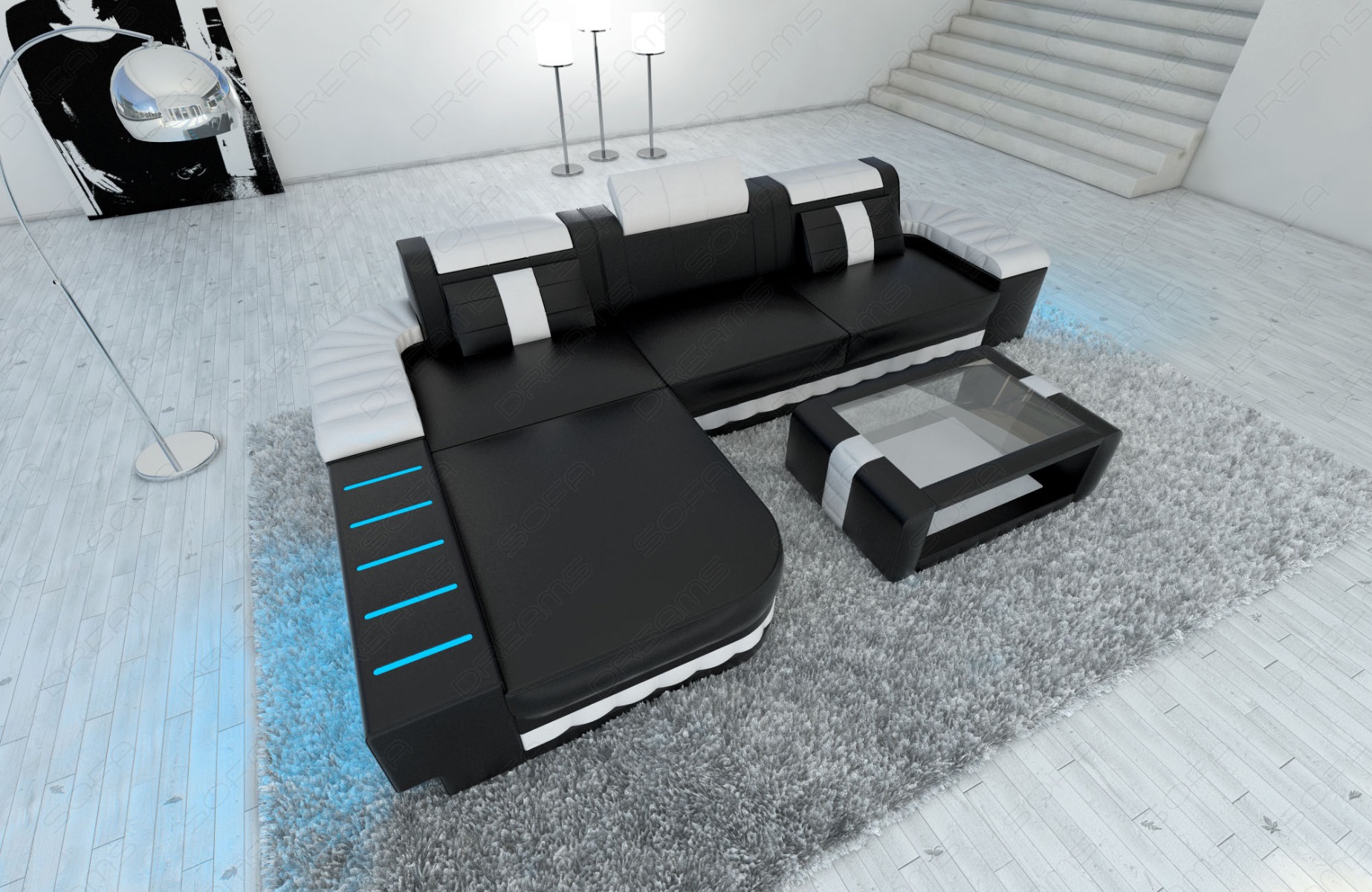 Ecksofa Bellagio als Ledersofa mit LED