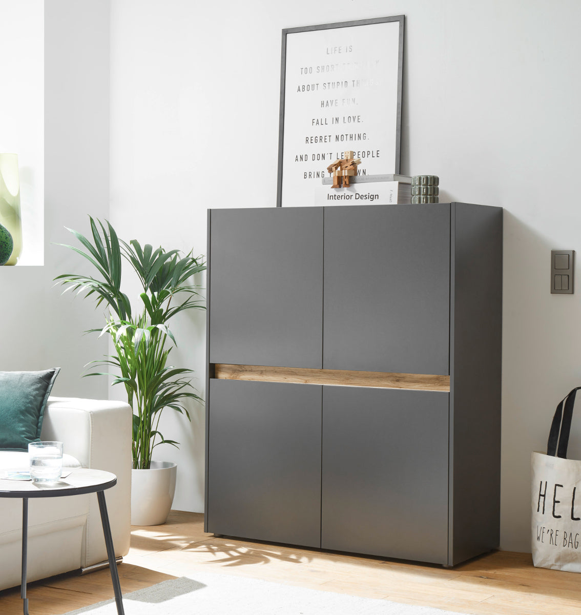 Highboard 120×100 cm Eiche Anthrazit 4-türig BOSTON