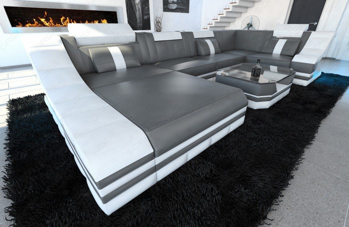 Wohnlandschaft Turino Ledersofa mit USB