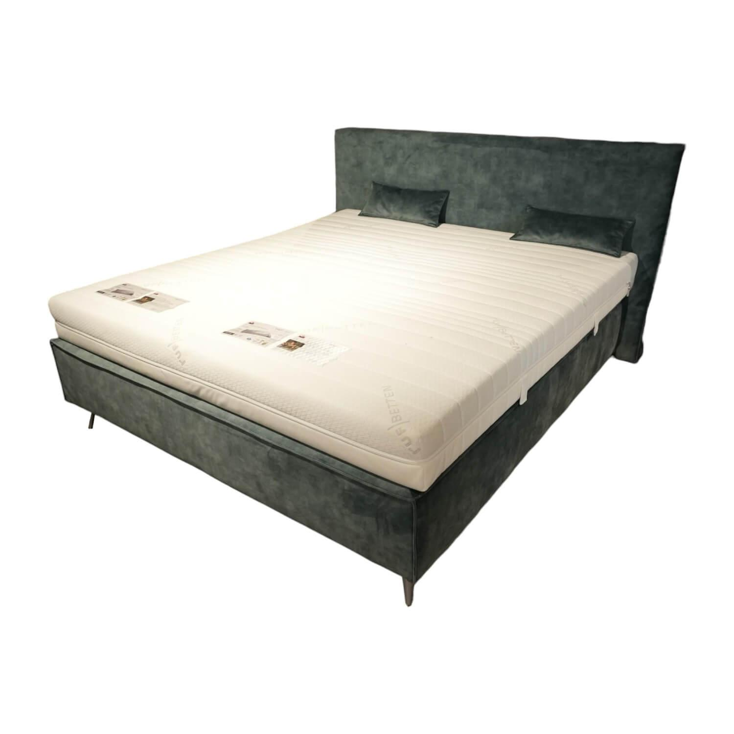 Boxspringbett Borata Stoff 7904 Petrol Blau Füße Alufarben Inklusive Matratzen B…