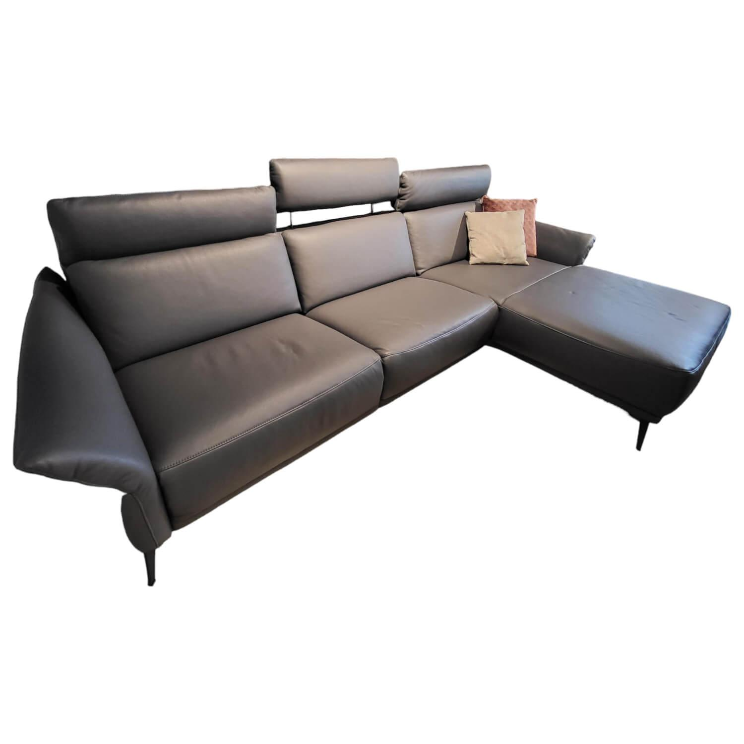 Ecksofa Justus Leder Anthrazit PG L50  Metallfüße Schwarz Mit Motorischer Relaxf…