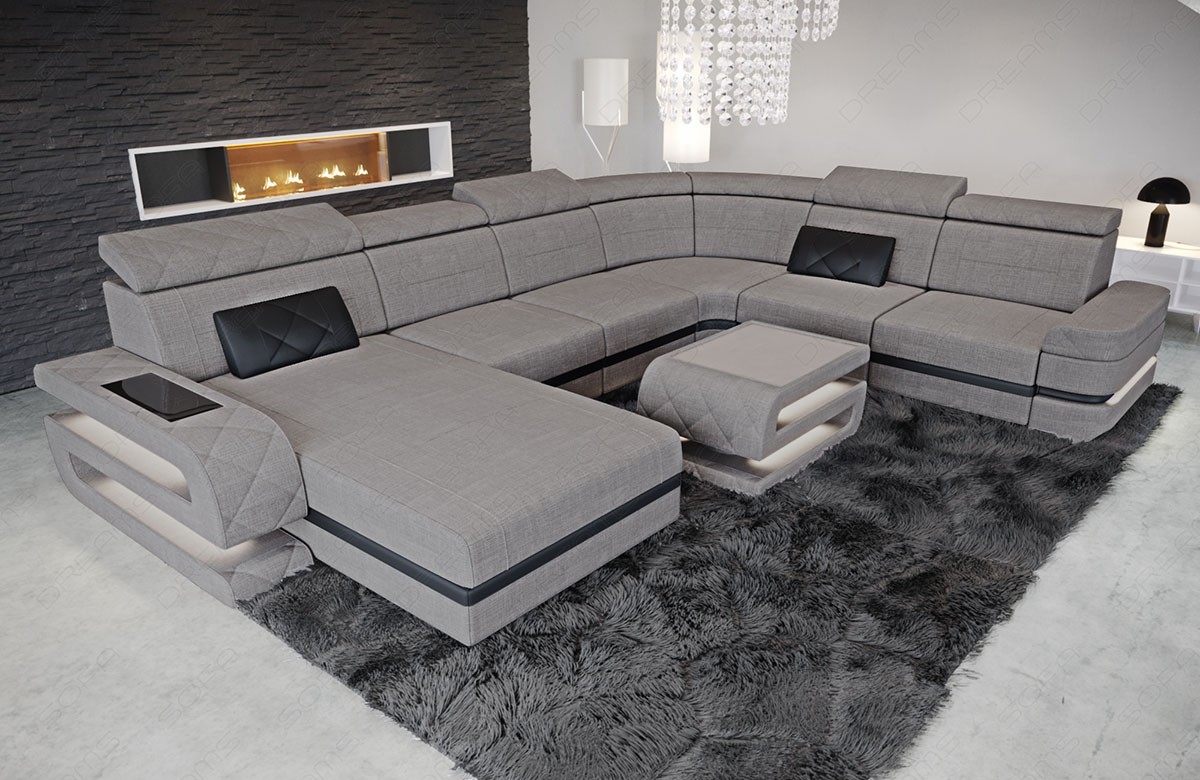 XXL Sofa Bologna Mini U Form Stoff