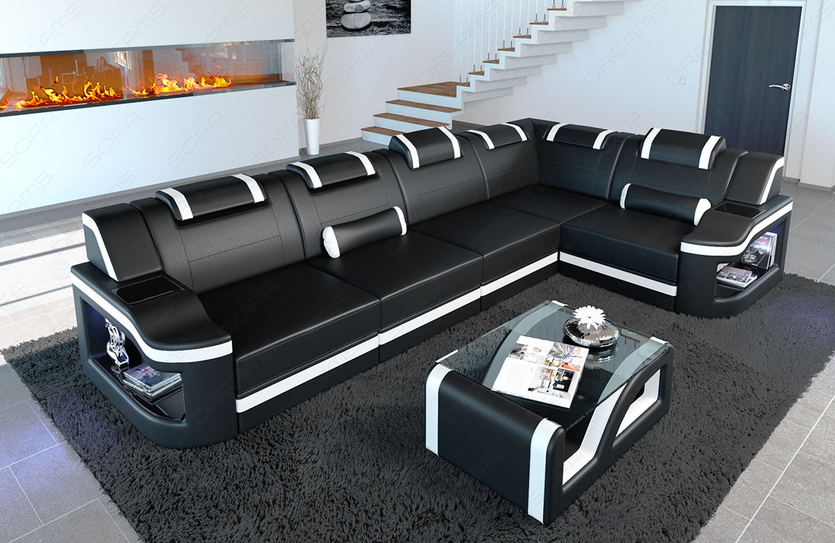 Ecksofa Padua Ledersofa mit LED