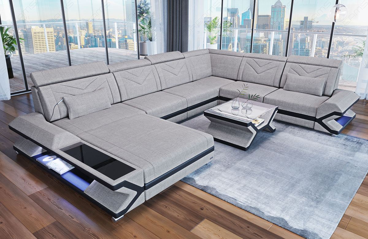 XXL Sofa Napoli U Form Mini Stoffsofa