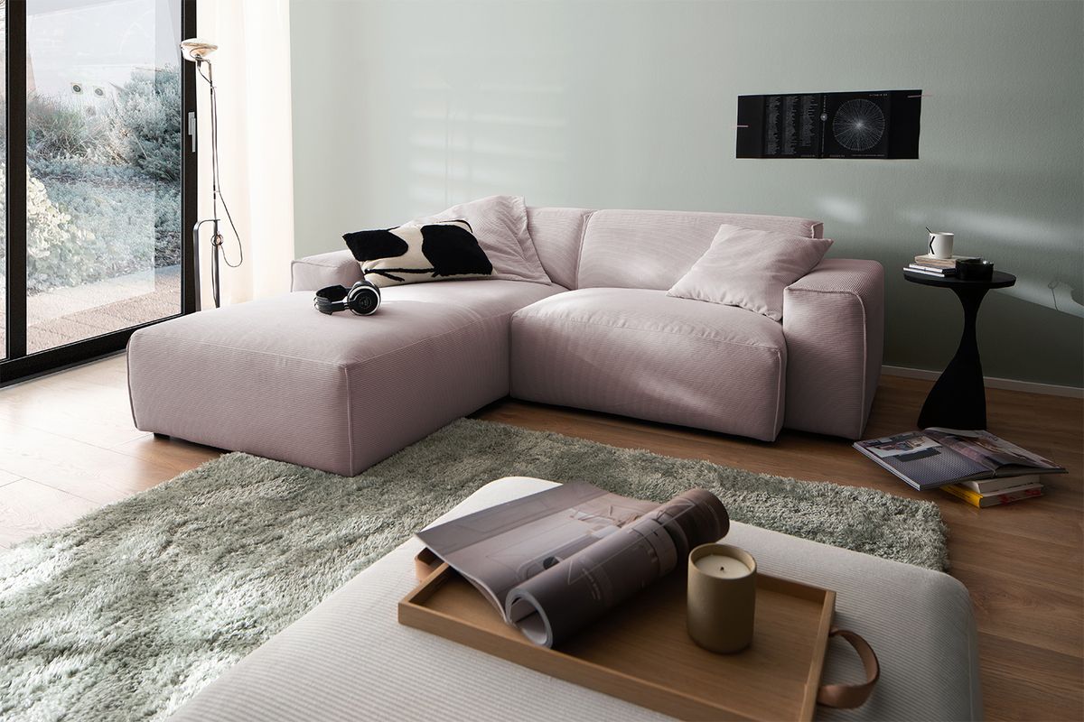 KAWOLA Sofa RANI Ecksofa Feincord rosa