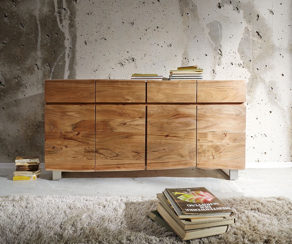 DELIFE Sideboard Live-Edge 172 cm Akazie Natur 4 Türen 4 Schübe, Sideboards, Baumkantenmöbel, Massivholzmöbel, Massivholz