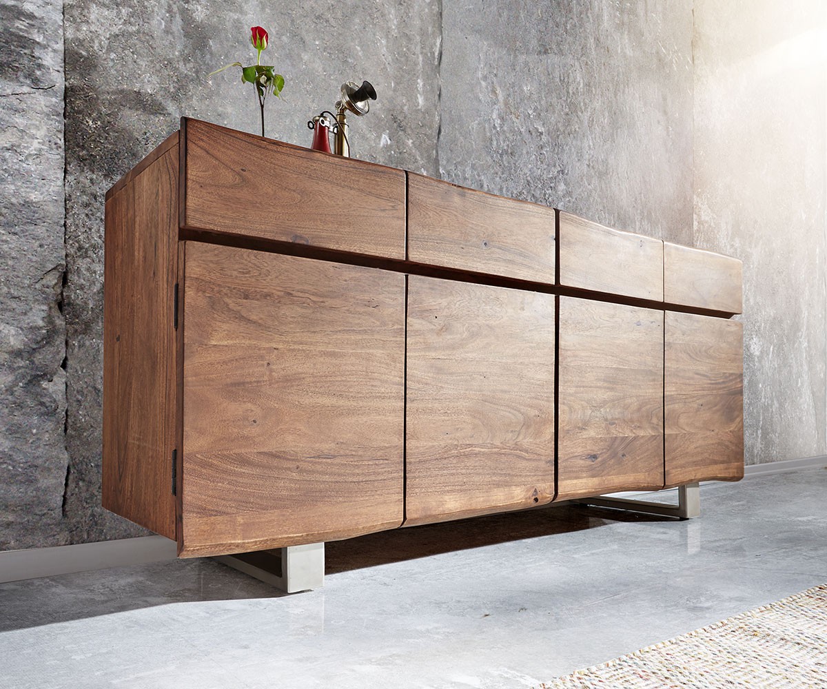 DELIFE Sideboard Live-Edge 172 cm Akazie Braun 4 Türen 4 Schübe, Sideboards, Baumkantenmöbel, Massivholzmöbel, Massivholz