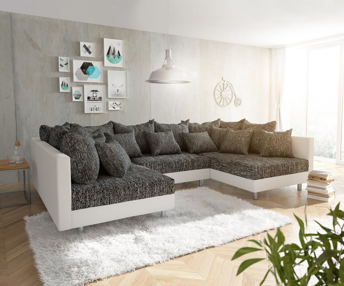 DELIFE Wohnlandschaft Clovis Weiss Schwarz Modulares Sofa, Design Wohnlandschaften, Couch Loft, Modulsofa, modular