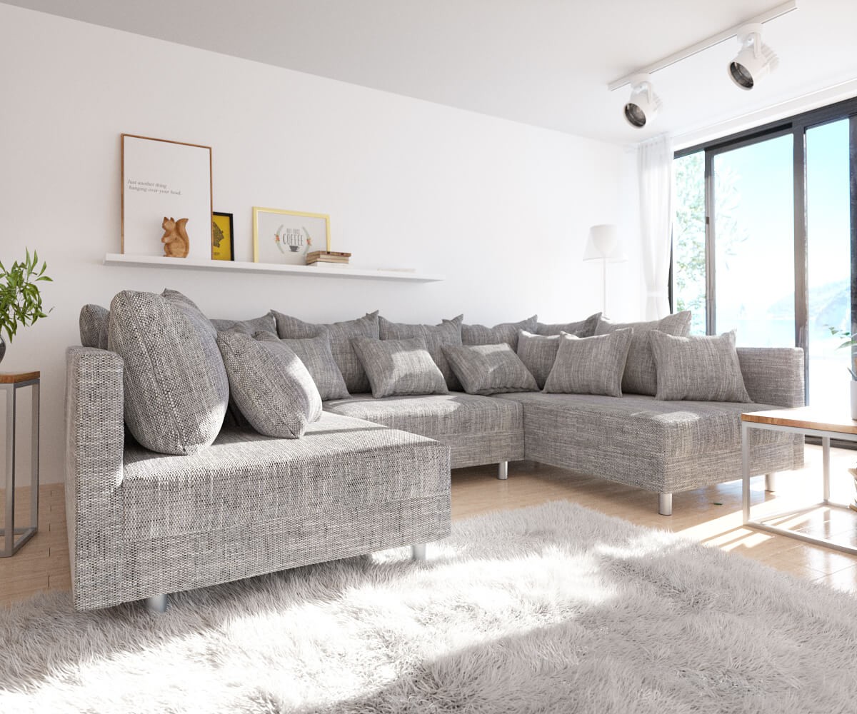 DELIFE Wohnlandschaft Clovis Hellgrau Strukturstoff Modulsofa, Design Wohnlandschaften, Couch Loft, Modulsofa, modular