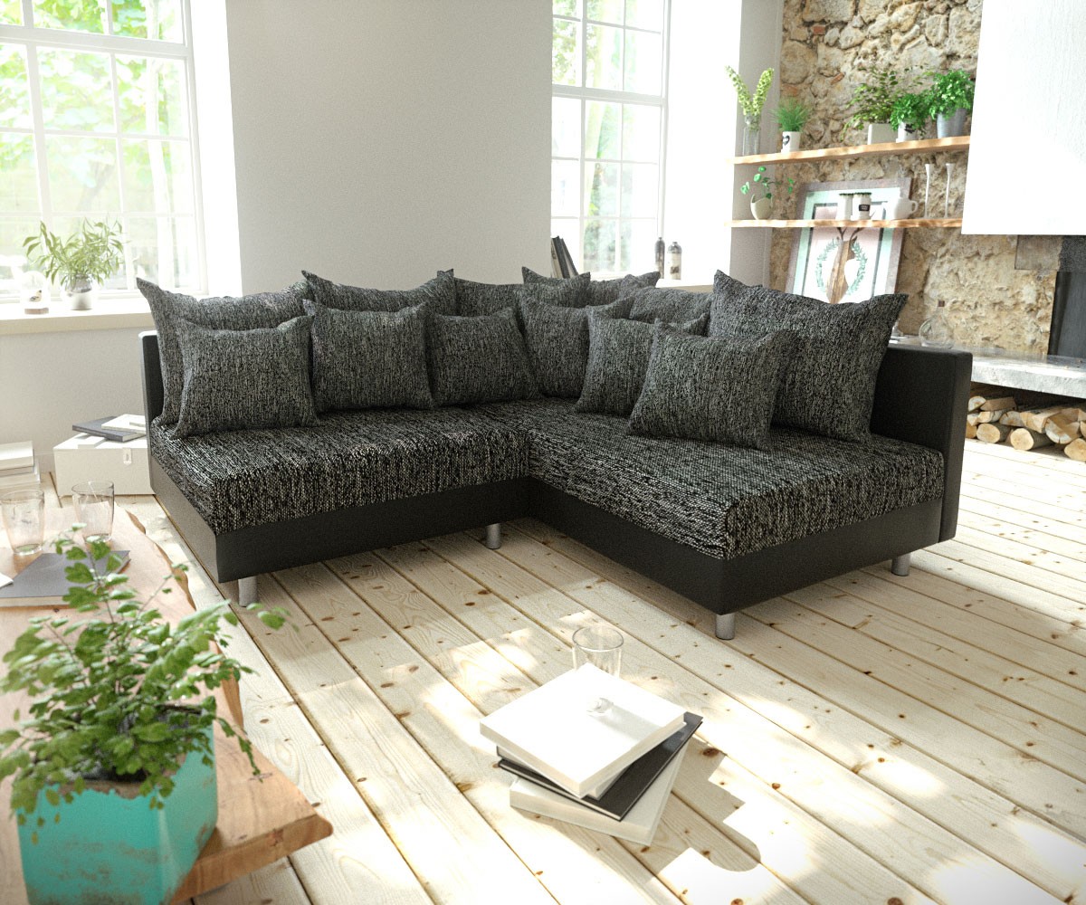 DELIFE Ecksofa Clovis Schwarz Ottomane Rechts Modulsofa erweiterbar, Design Ecksofas, Couch Loft, Modulsofa, modular