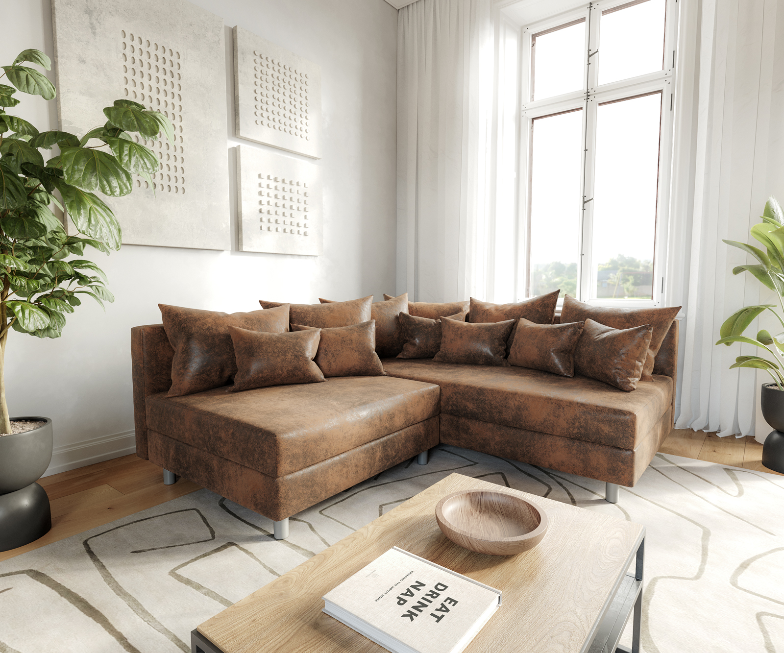 DELIFE Ecksofa Clovis Braun Antik Optik Ottomane Rechts Modulsofa, Design Ecksofas, Couch Loft, Modulsofa, modular