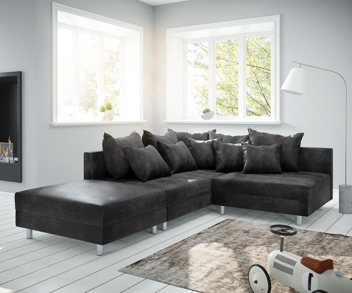 DELIFE Ecksofa Clovis Anthrazit Antik Optik Hocker Ottomane Links Modulsofa, Design Ecksofas, Couch Loft, Modulsofa, modular