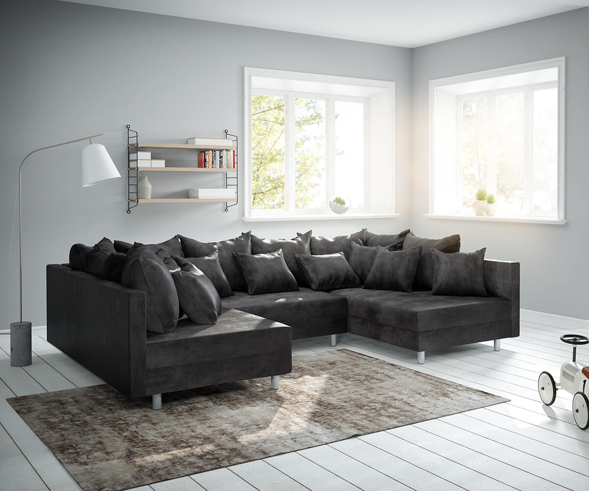 DELIFE Wohnlandschaft Clovis Anthrazit Antik Optik Modulsofa, Design Wohnlandschaften, Couch Loft, Modulsofa, modular