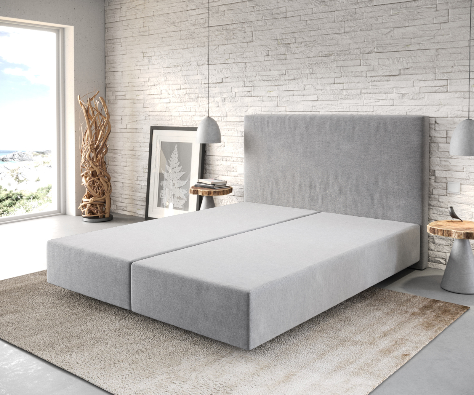 DELIFE Boxspringgestell Dream-Well 160×200 cm Mikrofaser Grau, Bettgestelle