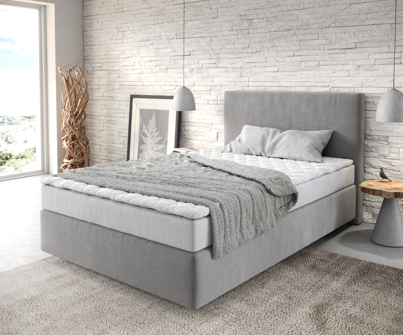 DELIFE Boxspringbett Dream-Well 120×200 cm Mikrofaser Grau mit Matratze und Topper, Boxspringbetten